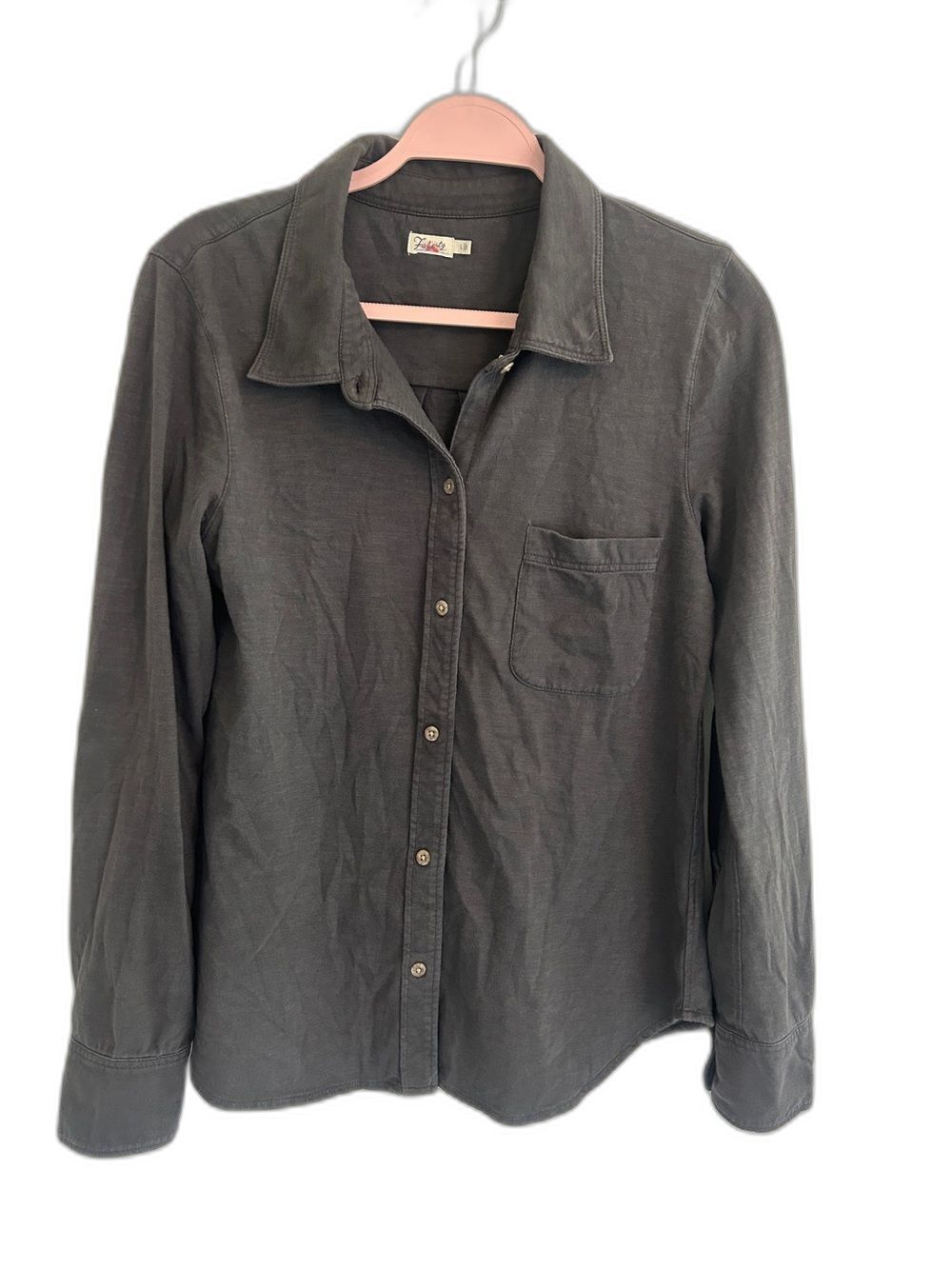 Faherty Sunwashed Knit Button Down Shirt Washed Black L 100% Cotton